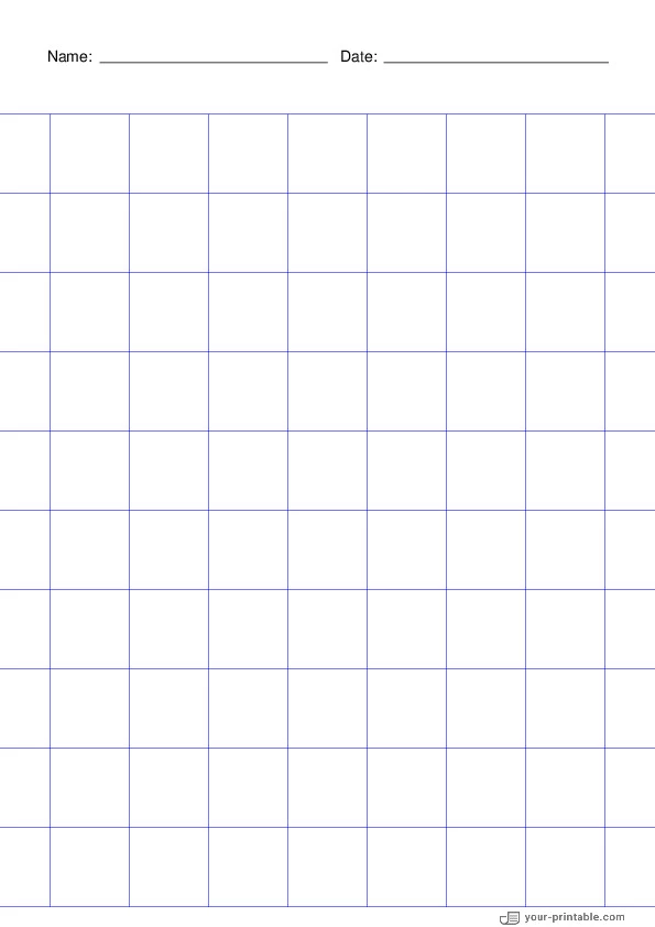 Papel cuadriculado azul de 1 pulgada con nombre y fecha - 10071899