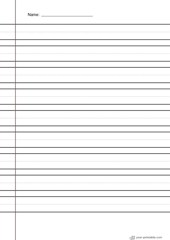 Lined Paper for 2nd Grade With Name Black 3/4 inch With Dotted Line and Margin - 10070841