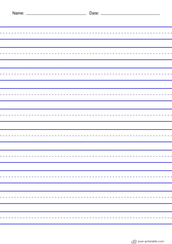 Lined Paper for first grade With Name and Date Blue 15 mm - 10070746