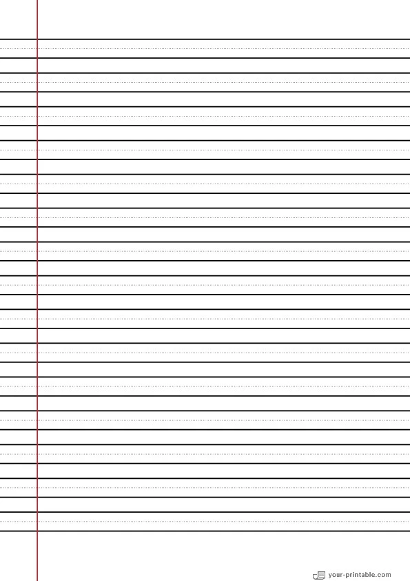 Lined Paper for Third Grade Black 3/8 inch With Dotted Line and Margin - 10070921