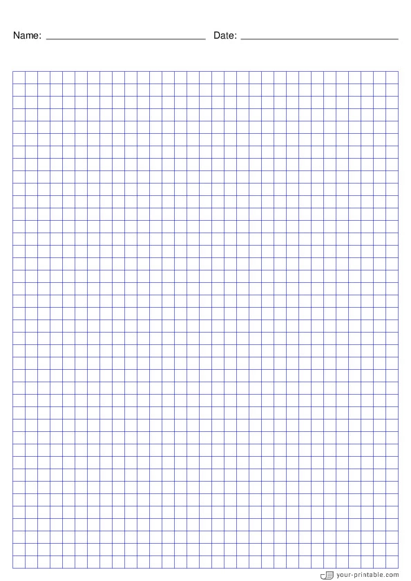 Papel Cuadriculado de Matemáticas azul 1/4 de pulgada con Nombre y Fecha - 10071891
