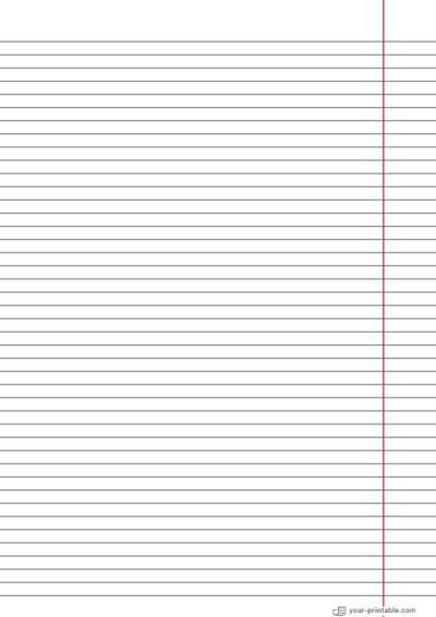 College Ruled Lined Paper Black 1/4 inch With Right Margin Template