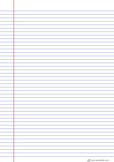 College Ruled Lined Paper Blue 1/4 inch With Left Margin Template