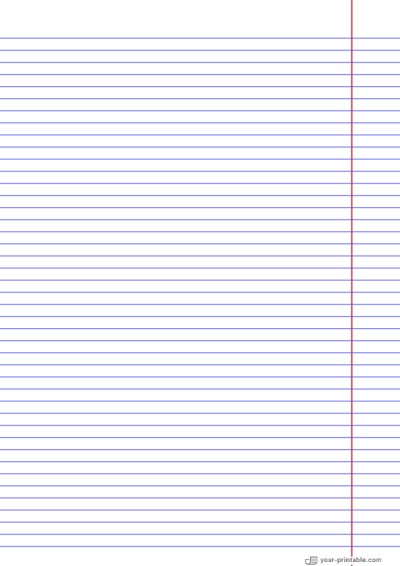 College Ruled Lined Paper Blue 1/4 inch With Right Margin Template
