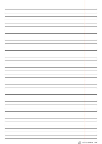 College Ruled Notebook Paper Black 7 mm With Right Margin Template