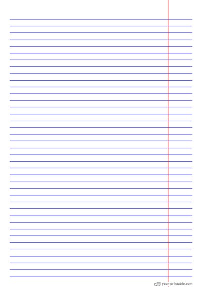 College Ruled Notebook Paper Blue 7 mm With Right Margin Template