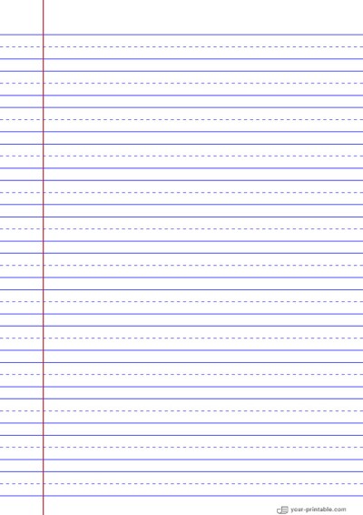 Lined Handwriting Paper for 3rd Grade Blue 14 mm With Margin Template