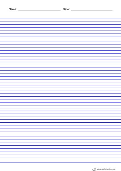 Lined Paper for 1st grade With Name and Date Blue 10 mm Template