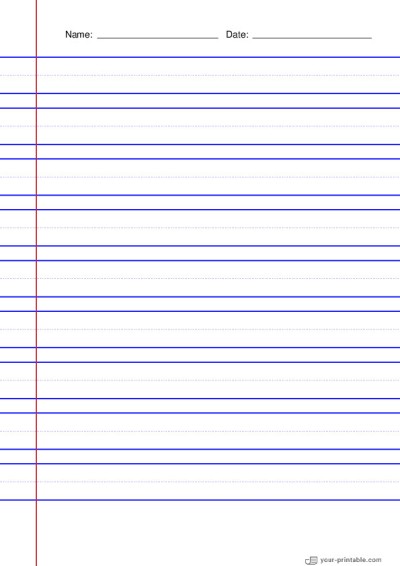 Lined Paper for 2nd Grade Blue 3/4 inch With Dotted Line and Margin Template