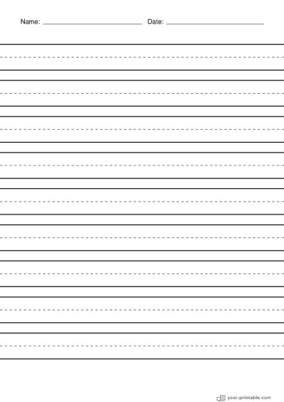 Lined Paper for 2nd Grade With Name and Date Black 3/4 inch With Dashed Line Template