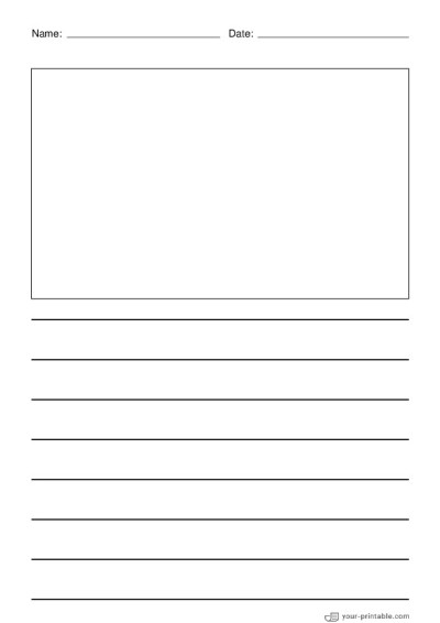 Papel rayado para 2do grado con nombre y fecha Negro 3/4 pulgadas Con cuadro de imagen para niños Plantilla