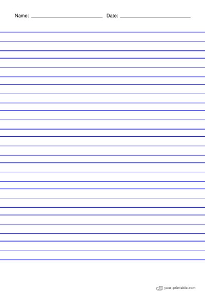 Lined Paper for 2nd Grade With Name and Date Blue 3/4 inch Template