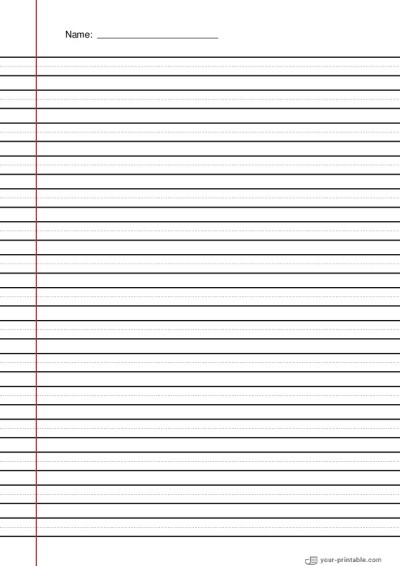 Lined Paper for 3rd Grade With Name Black 3/8 inch With Dotted Line and Margin Template