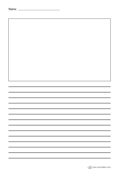 Papel rayado para 3.º grado con nombre negro de 3/8 pulgadas con cuadro de imagen Plantilla