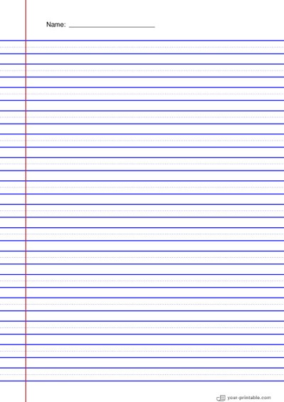 Lined Paper for 3rd Grade With Name Blue 3/8 inch With Dotted Line and Margin Template