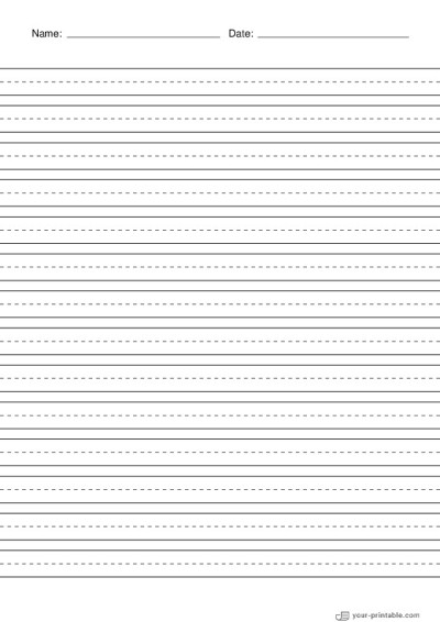 Liniertes Papier für Kindergarten Schwarz 12,7 mm mit Name und Datum Vorlage