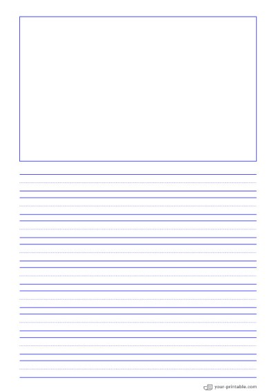 Linienpapier für den Kindergarten Blau 12,7 mm mit Bildfeld Vorlage