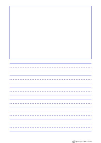 Lined Paper for Kindergarten Blue 15 mm With Picture Box Template