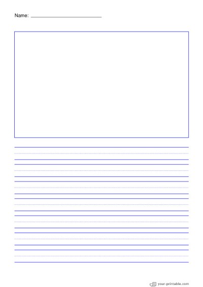 Lined Paper for Kindergarten With Name Blue 12.7 mm With Picture Template