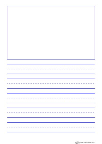 Lined Paper for Pre School Blue 20mm With Dashed Line and Picture Box Template