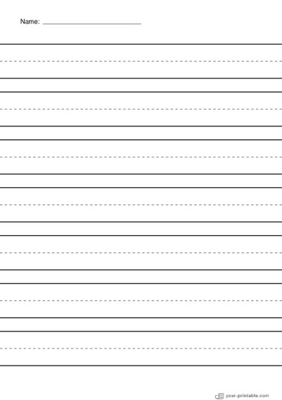 Lined Paper for Pre School With Name and Dashed Line Black 1 inch Template