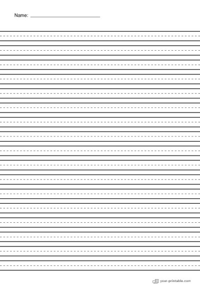 Lined Paper for Pre School With Name and Dashed Line Black 10mm Template