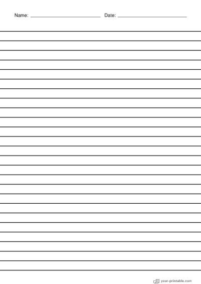 Lined Paper for Pre School With Name and Date Black 10mm for kids Template