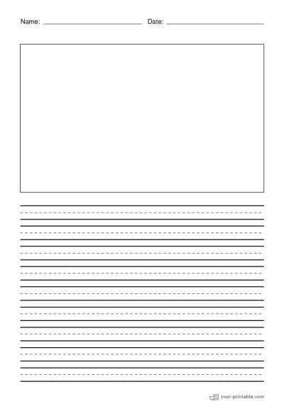 Lined Paper for Pre School With Name and Date Black 10mm With Dashed Line and Picture Box Template Lined Paper for Pre School With Name and Date Black 10mm With Dashed Line and Picture Box Template