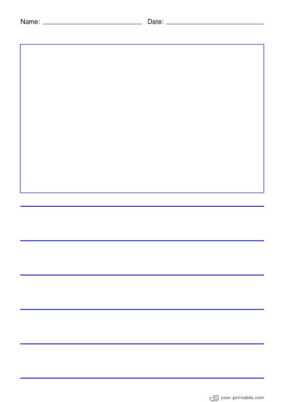 Lined Paper for Pre School With Name and Date Blue 1 inch With Picture Box for kids Template