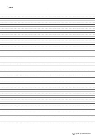 Papel rayado para preescolar con nombre y línea punteada Negra de 8 mm. Plantilla