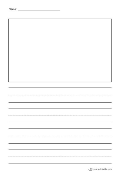 Lined Paper for Pre School With Name Black 1 inch With Dotted Line and Picture Box Template