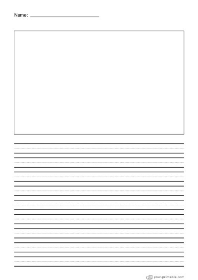 Lined Paper for Pre School With Name Black 10mm With Dotted Line and Picture Box Template