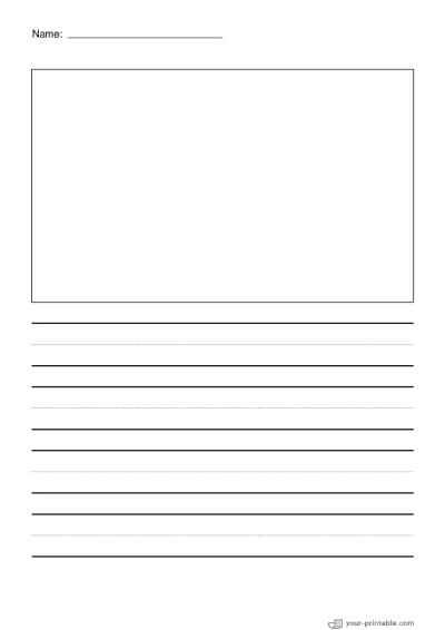 Papel rayado para preescolar con nombre Negro 20 mm con línea punteada y cuadro de imagen Plantilla