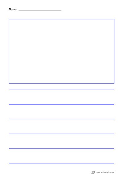 Lined Paper for Pre School With Name Blue 1 inch With Picture Box for kids Template