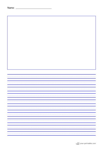 Lined Paper for Pre School With Name Blue 8mm With Dotted Line and Picture Box Template