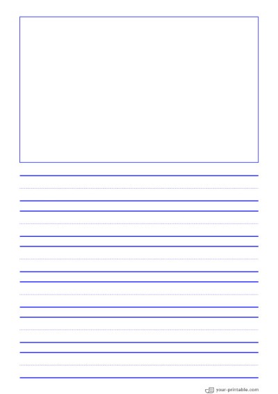 Lined Paper for Second Grade Blue 3/4 inch With Dotted Line and Picture Box Template