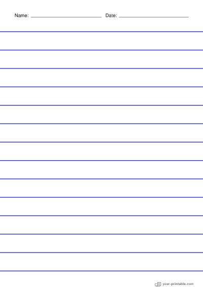 Papel rayado para segundo grado con nombre y fecha Azul 3/4 pulgadas Plantilla