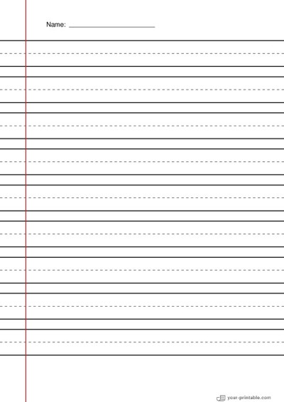 Lined Paper for Second Grade With Name Black 3/4 inch With Dashed Line and Margin Template