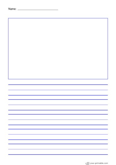 Lined Paper for Second Grade With Name Blue 3/4 inch With Picture Box Template