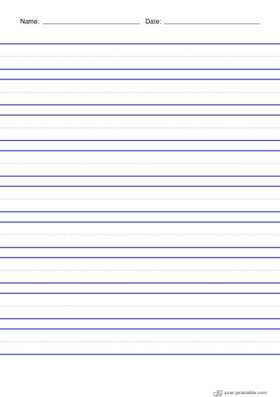 Lined Paper for Second GradeWith Name and Date Blue 3/4 inch With Dotted Line Template