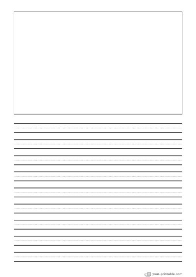 Lined Paper for Third Grade Black 3/8 inch With Dotted Line and Picture Box Template