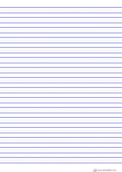 Lined Paper for Third Grade Blue 3/8 inch With Dotted Line Template