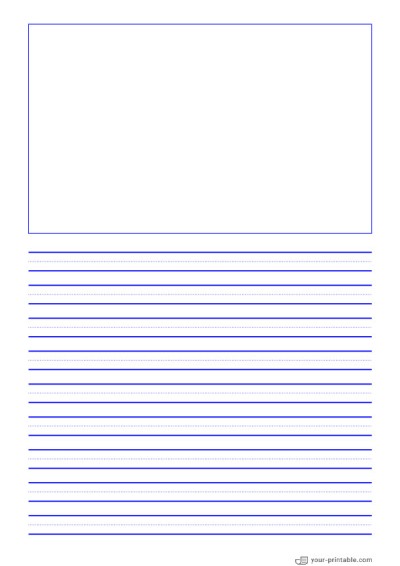 Lined Paper for Third Grade Blue 3/8 inch With Dotted Line and Picture Box Template