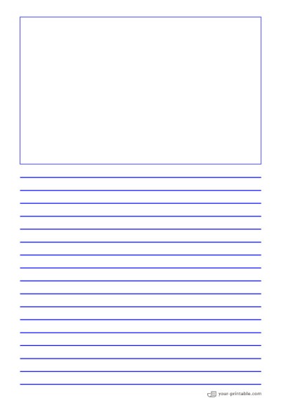 Linienpapier für die dritte Klasse Blau 3/8 Zoll Mit Bildfeld Vorlage