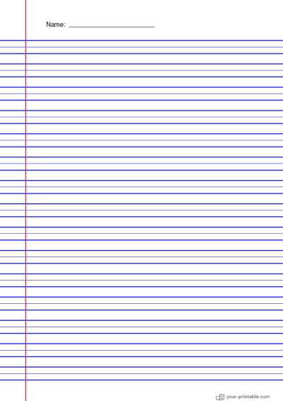 Lined Paper for Third Grade With Name and Margin Blue 3/8 inch Template
