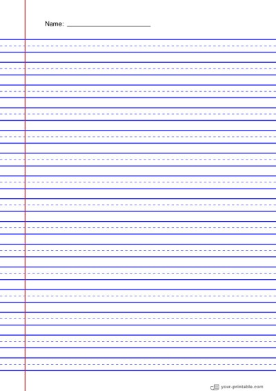 Papel rayado de tercer grado con nombre Azul 3/8 de pulgada Con línea punteada y margen Plantilla