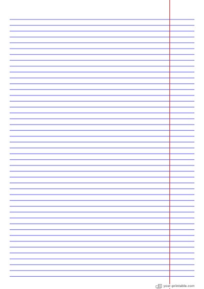 Narrow Ruled Notebook Paper Blue 6 mm With Right Margin Template