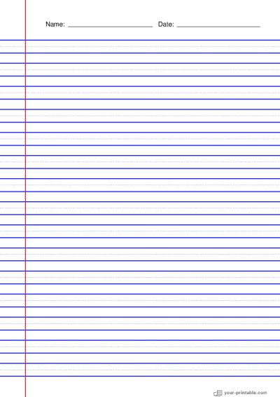 Vertical Lined Paper for 3rd Grade Blue 3/8 inch With Dotted Line and Margin Template