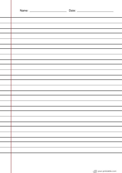Vertical Lined Paper for Second Grade With Margin Black 3/4 inch Template