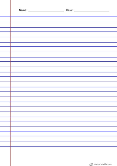 Vertical Lined Paper for Second Grade With Margin Blue 3/4 inch Template